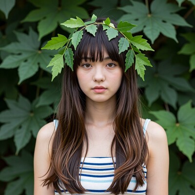 Young Asian woman with leaf crown