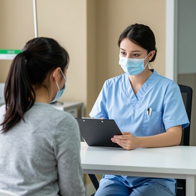 Nurse consulting patient in clinic