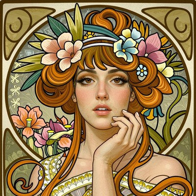Art Nouveau Woman with Flowers