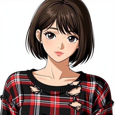 Anime girl in plaid sweater