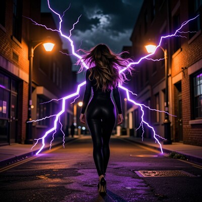 Woman with purple lightning