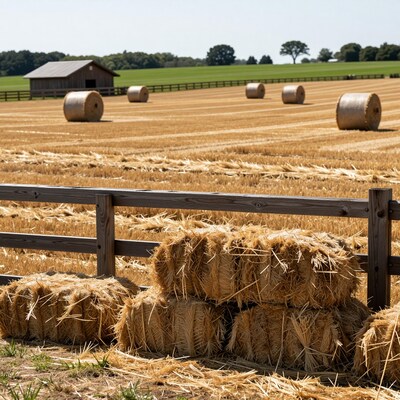 Hay Bales on Farm Field