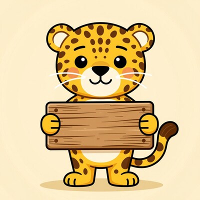 Cartoon Leopard Holding Sign
