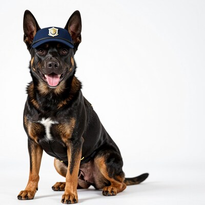 Police Dog in Blue Cap