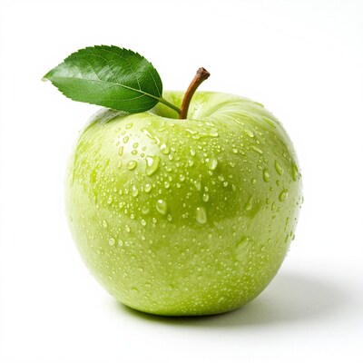 Green Apple with Water Drops