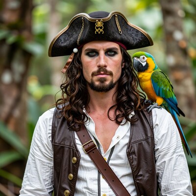 Pirate man with parrot