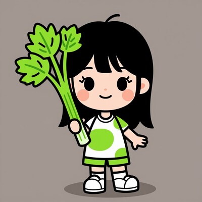 Cartoon girl with celery