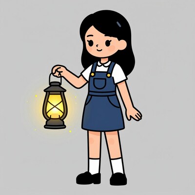 Cartoon girl with lantern