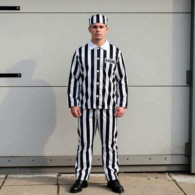 Man in prisoner costume
