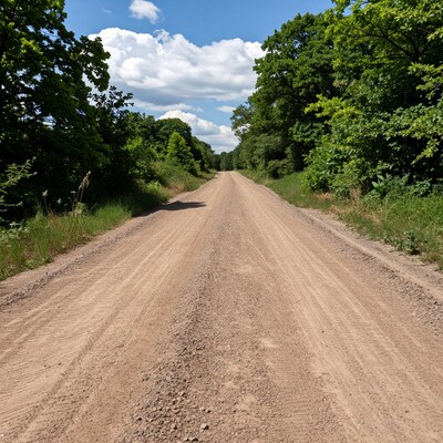 Empty Gravel Road in Forest