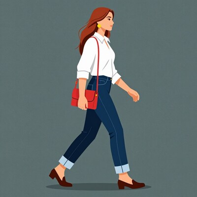 Woman Walking in Jeans