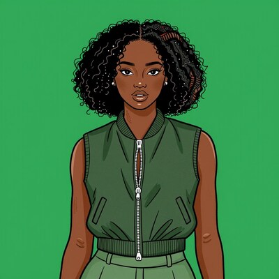 Black woman in green bomber jacket