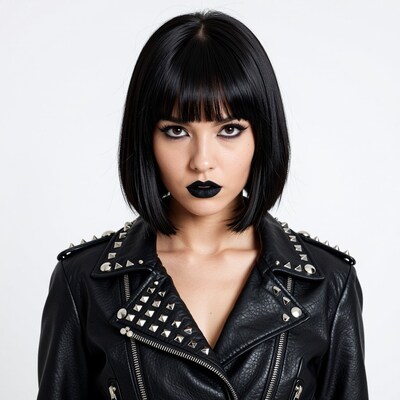Goth woman in spiked leather jacket