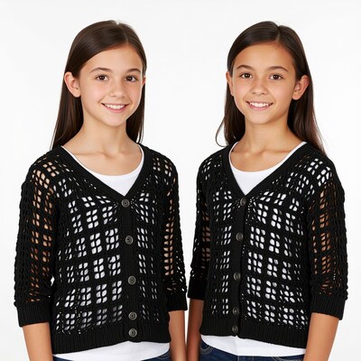 Two girls in black openwork cardigans