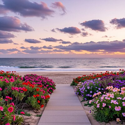 Flower Path to Ocean Sunset