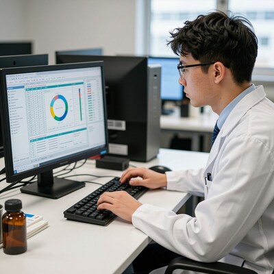 Young male doctor analyzing medical data