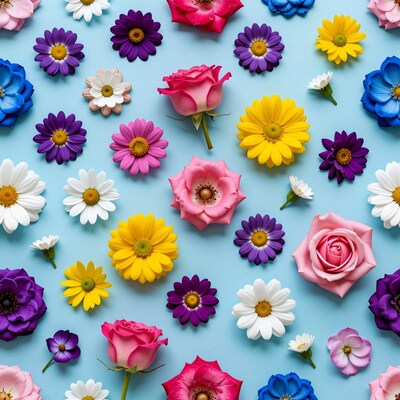 Colorful flowers on blue background