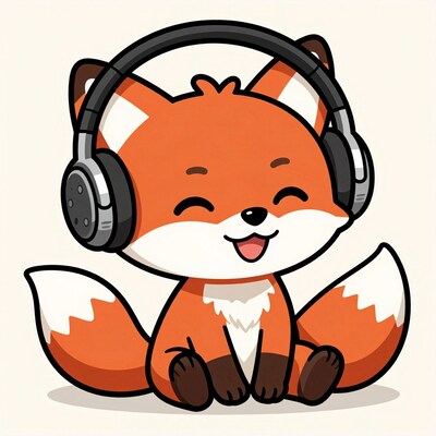 Cartoon fox with headphones