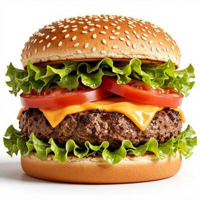 Cheeseburger with lettuce and tomato