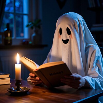 Ghost Reading Book by Candlelight
