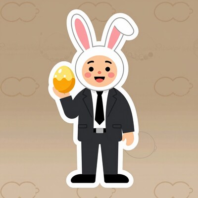 Easter Bunny in Suit with Golden Egg