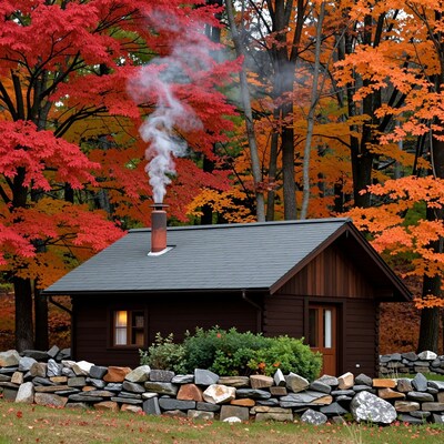 Autumn Cabin in Forest