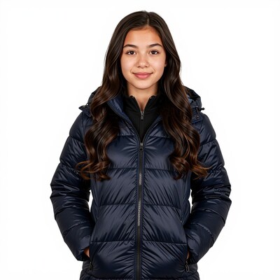 Young woman in navy puffer jacket