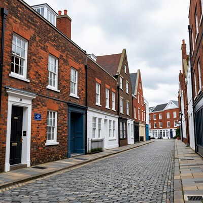 Cobblestone Street with Brick Houses