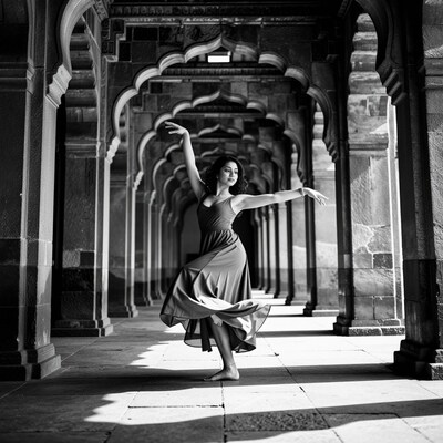 Indian dancer in ancient arches