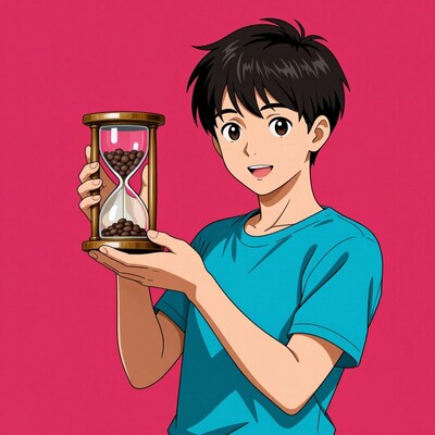 Anime boy holding hourglass