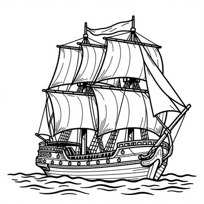 Tall Ship Sailing Illustration
