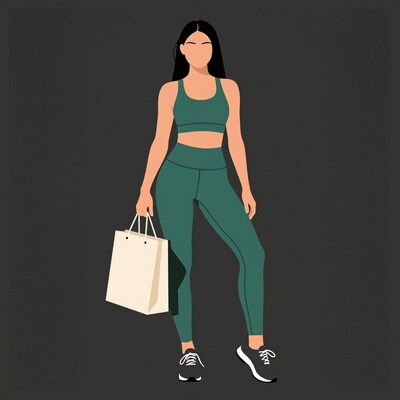 Woman in green activewear with shopping bag