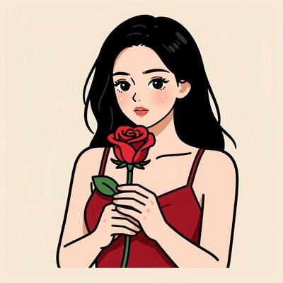 Woman Holding Red Rose