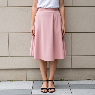 Woman in Pink Midi Skirt