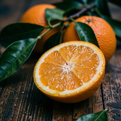Fresh Orange Half with Leaves