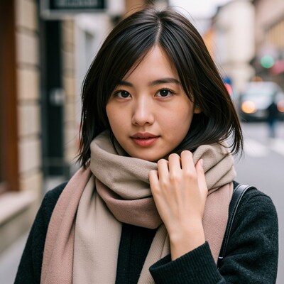 Young Asian woman with scarf