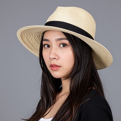 Asian woman in straw hat
