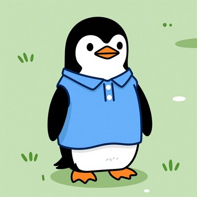 Cartoon Penguin in Blue Polo Shirt