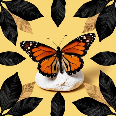 Monarch Butterfly on White Stone