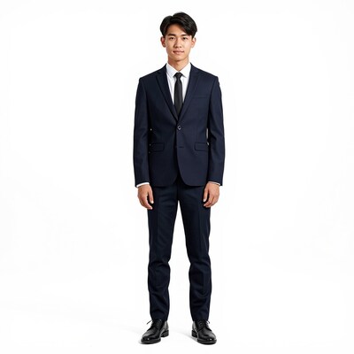 Young Asian Man in Navy Suit