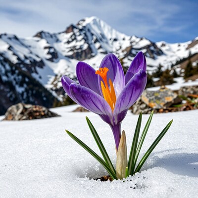 Purple Crocus in Snow