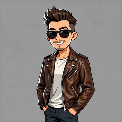 Cartoon man in leather jacket
