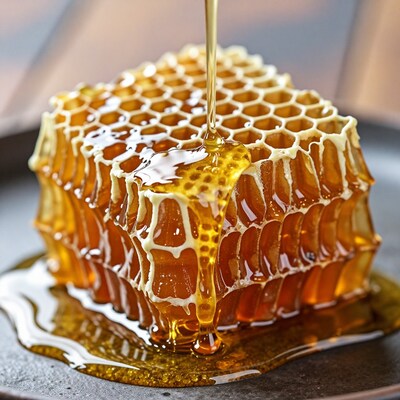 Honeycomb dripping with honey