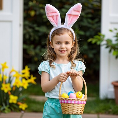 Girl with Easter Bunny Ears and Basket