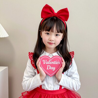 Asian girl with Valentine's Day heart