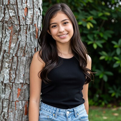 Young woman smiling by tree