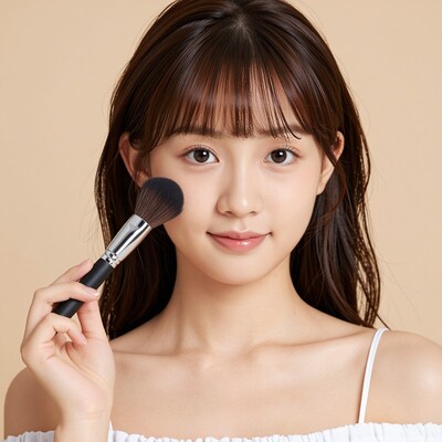Young Asian woman applying makeup