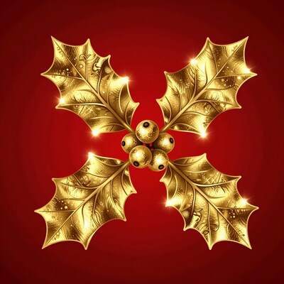 Golden Holly Christmas Decoration