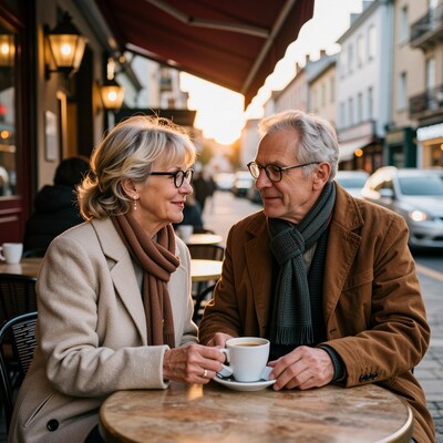 Elderly couple at outdoor cafe