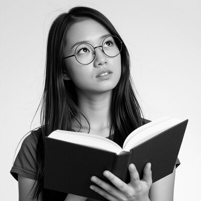 Asian woman reading book
